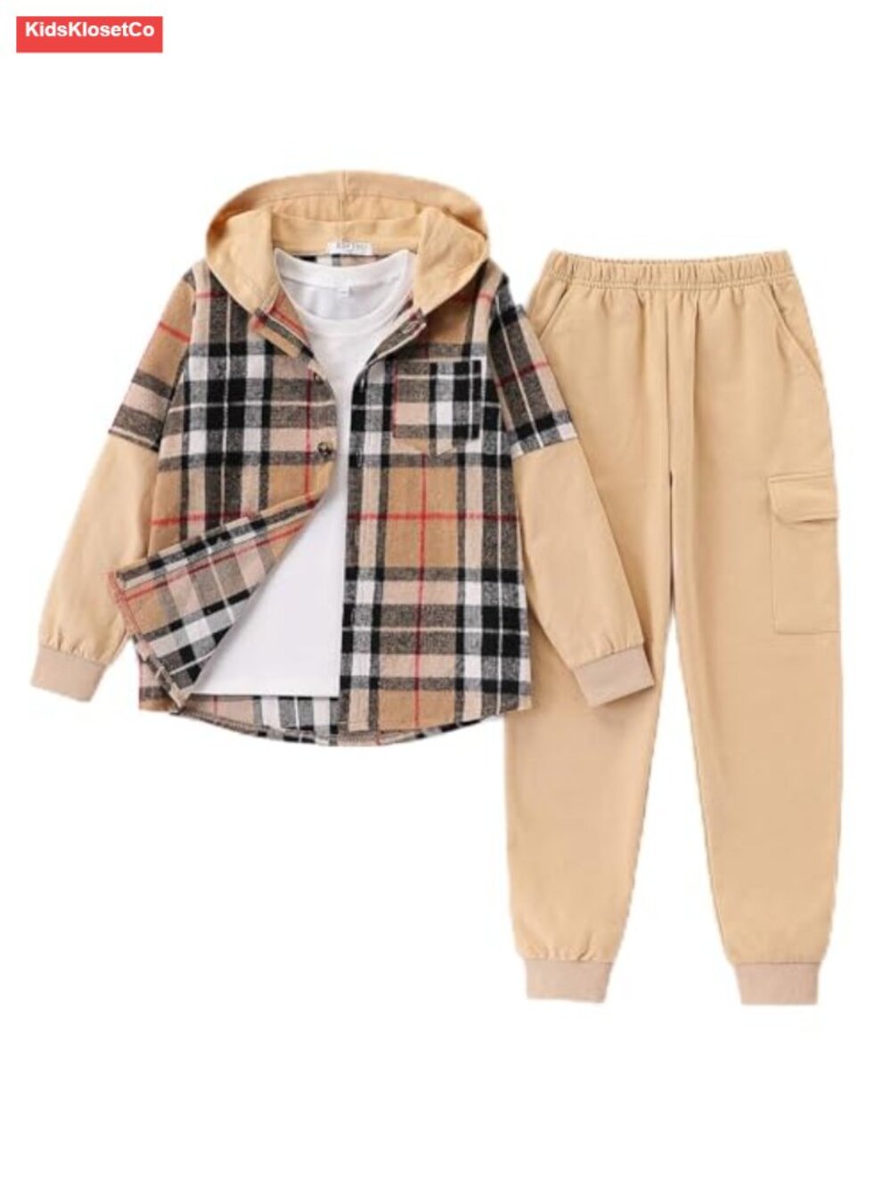 Boys 2pc Hoodie Flannel Plaid Shirt & Jogger Pants Set